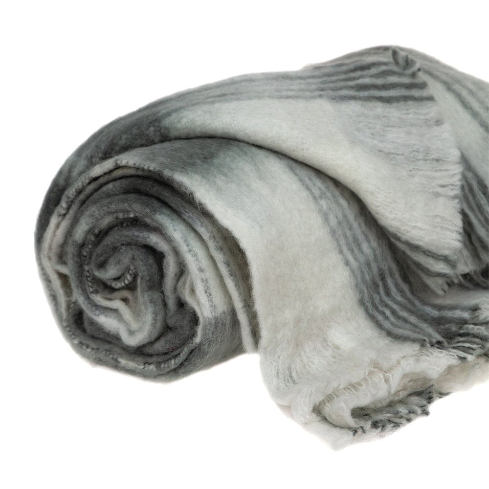 Transitional Gray and White Woven Handloom Throw on a white background