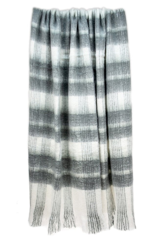 Transitional Gray and White Woven Handloom Throw on a white background