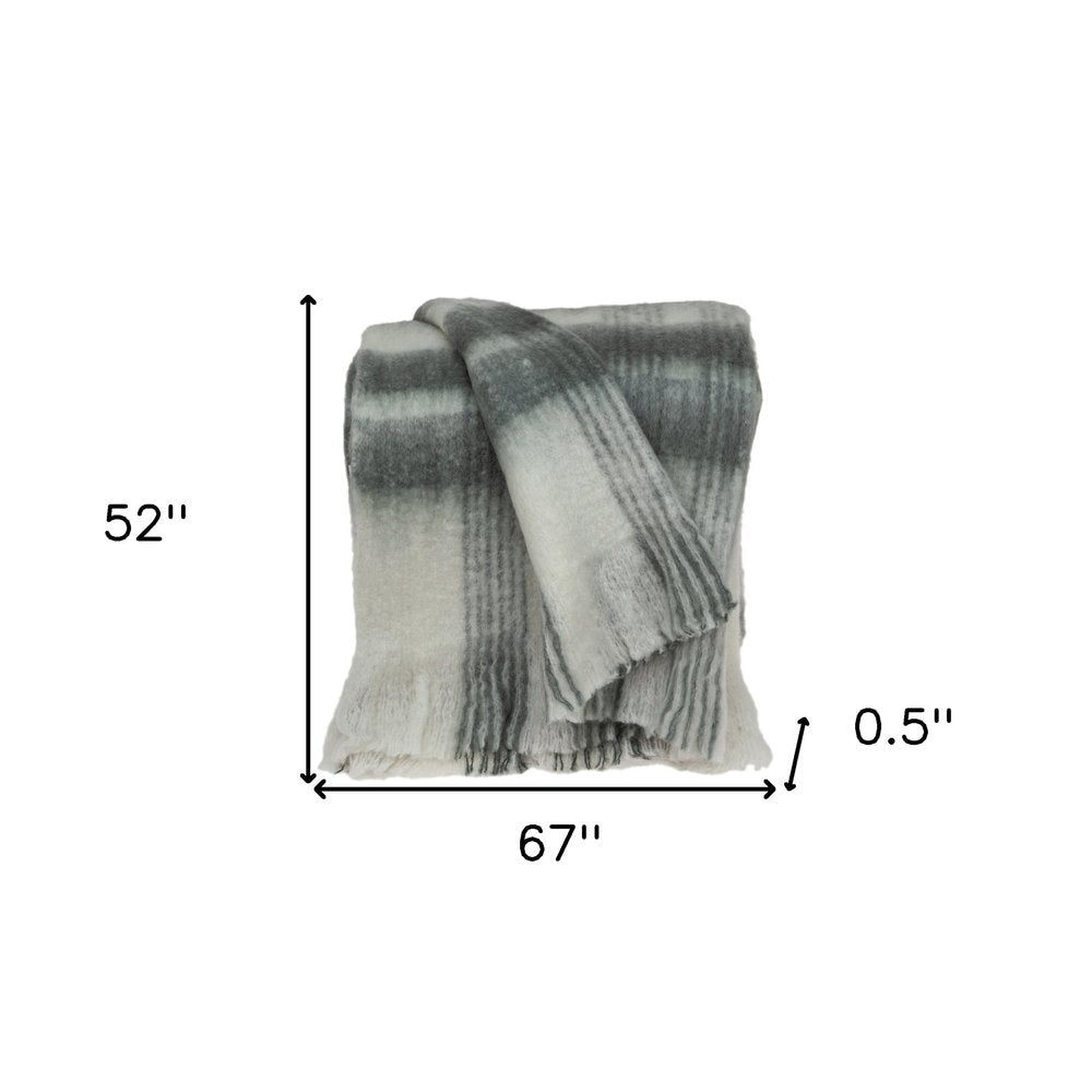 Transitional Gray and White Woven Handloom Throw on a white background