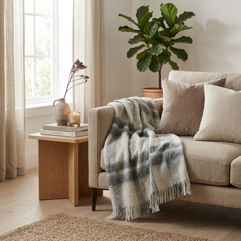 Transitional Gray and White Woven Handloom Throw in a home interior