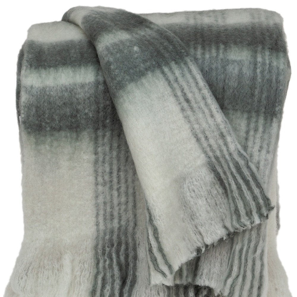Transitional Gray and White Woven Handloom Throw close-up detail