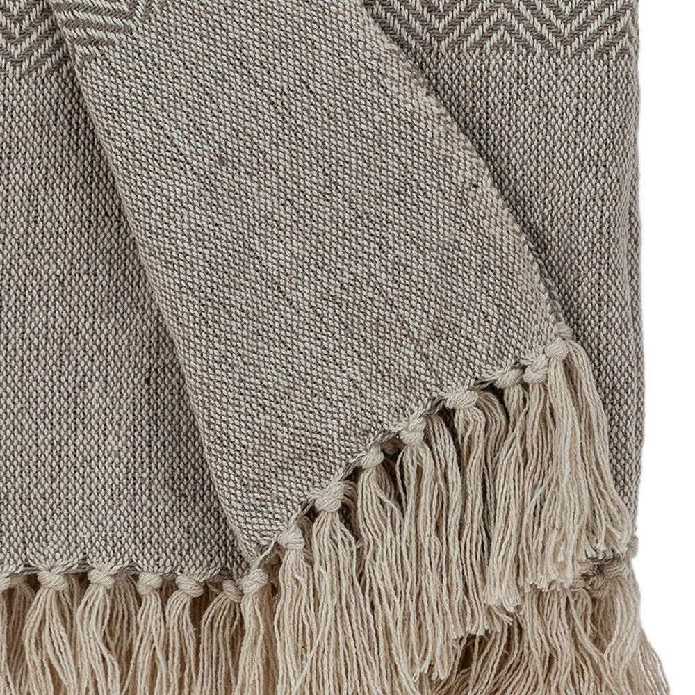 Tufted Beige Fringed Woven Handloom Throw close-up detail