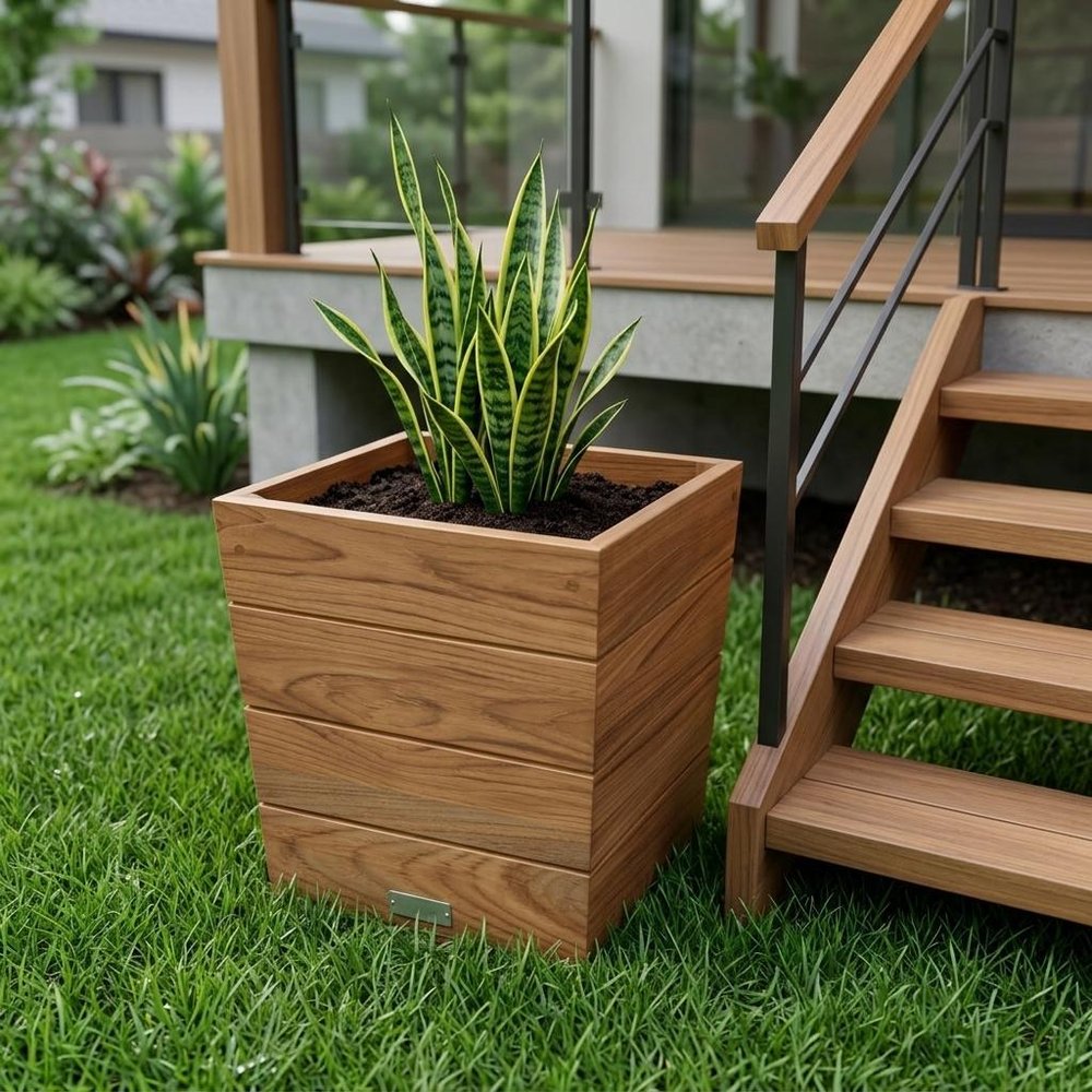 12" Brown Wood Indoor Outdoor Square Planter Box