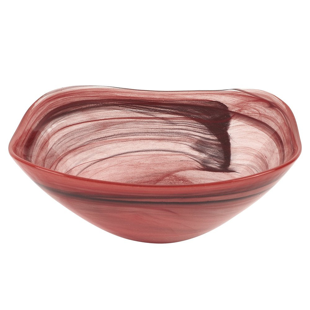 Set of Two 6" Red And White Alabaster Glass Square Salad Bowl on a white background