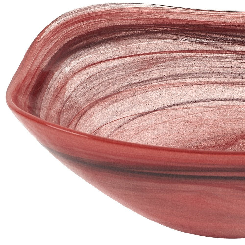 Set of Two 6" Red And White Alabaster Glass Square Salad Bowl on a white background