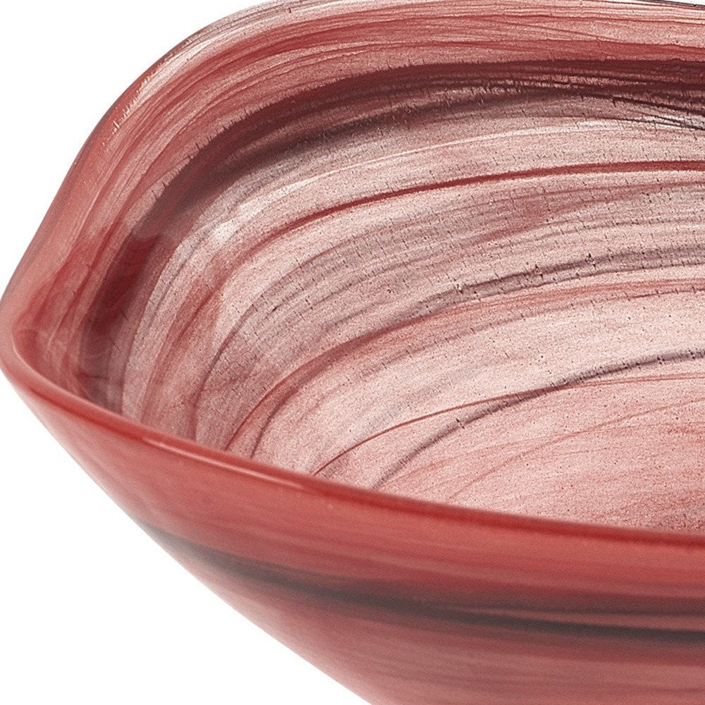 Set of Two 6" Red And White Alabaster Glass Square Salad Bowl close-up detail