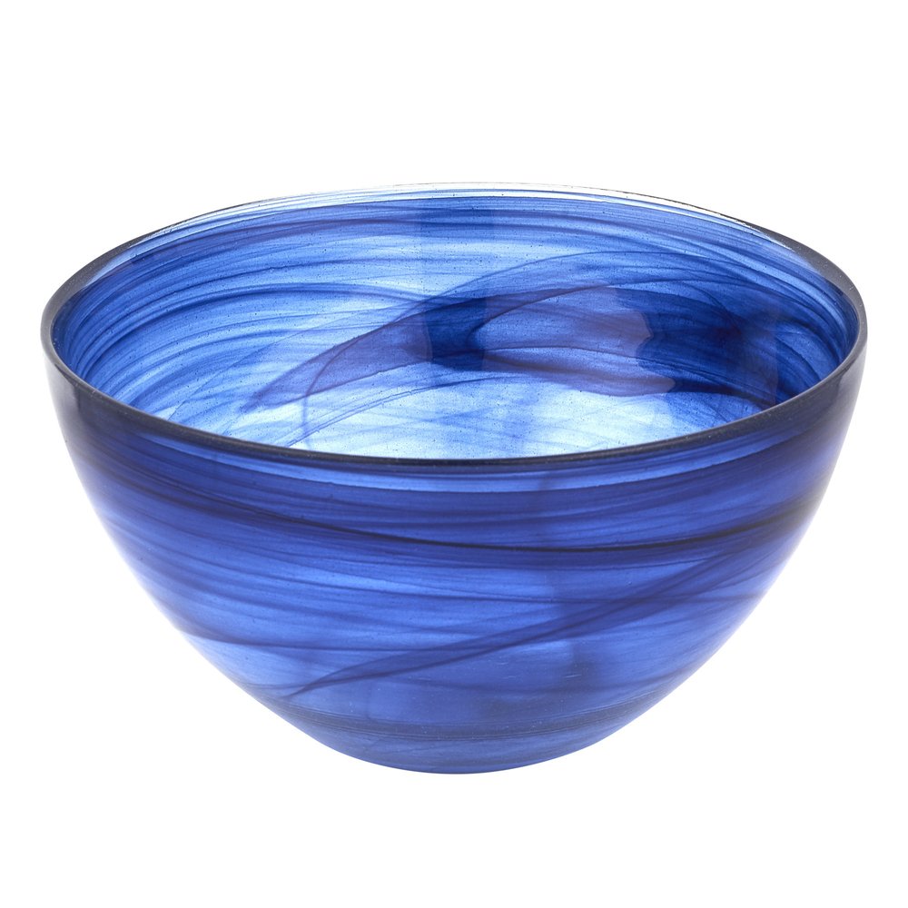 6" Cobalt And White Alabaster Glass Round Candy or Nut Bowl. Serving bowl isolated on a plain white background, in a white glass finish.
