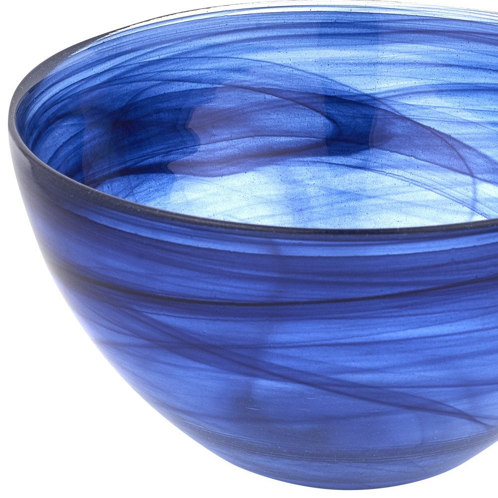 6" Cobalt And White Alabaster Glass Round Candy or Nut Bowl. Serving bowl in white glass.