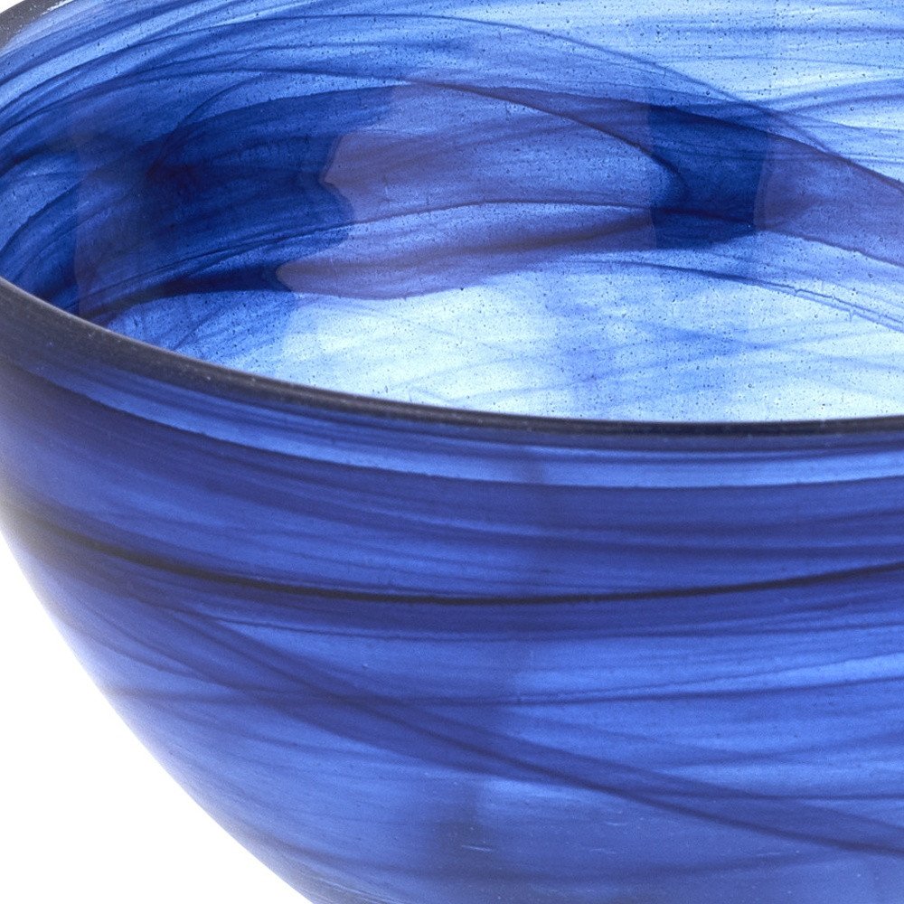 6" Cobalt And White Alabaster Glass Round Candy or Nut Bowl. Serving bowl in white glass.