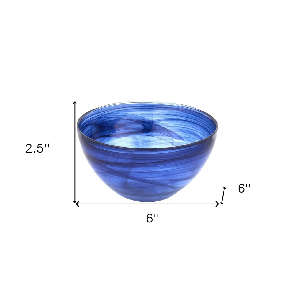 6" Cobalt And White Alabaster Glass Round Candy or Nut Bowl. Serving bowl isolated on a plain white background, in a white glass finish.