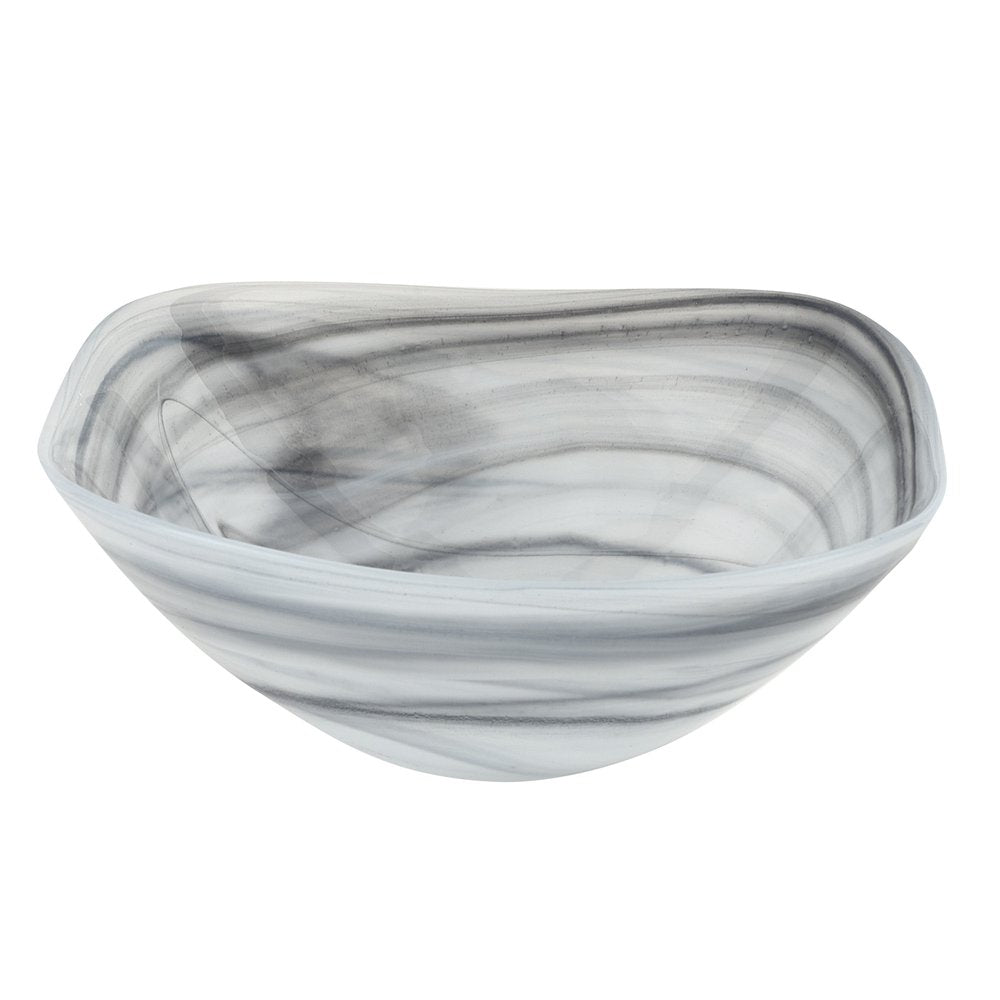 Set of Two 6" Gray And White Alabaster Glass Square Candy or Nut Bowls on a white background
