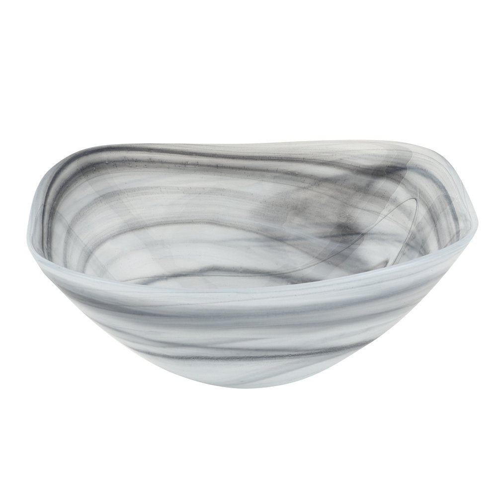 Set of Two 6" Gray And White Alabaster Glass Square Candy or Nut Bowls on a white background