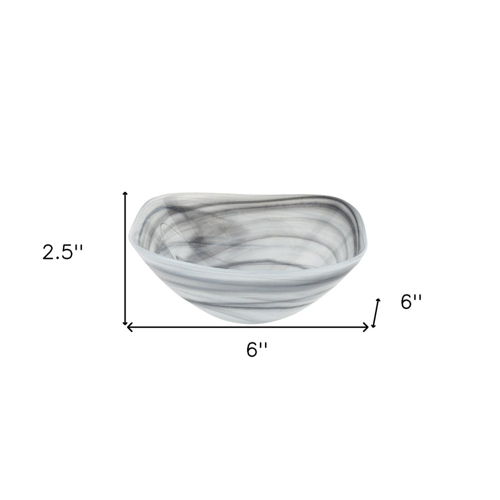 Set of Two 6" Gray And White Alabaster Glass Square Candy or Nut Bowls on a white background