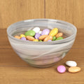 6" Gray And White Alabaster Glass Round Candy or Nut Bowl. Serving bowl in gray glass.