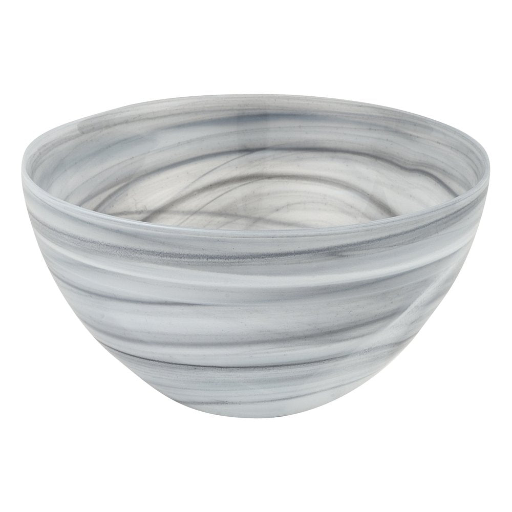 6" Gray And White Alabaster Glass Round Candy or Nut Bowl. Serving bowl isolated on a plain white background, showing a white glass surface.