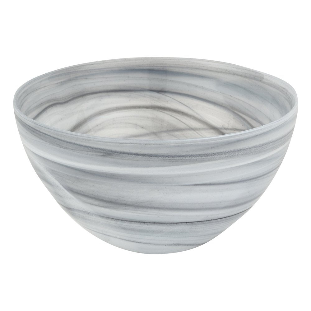 6" Gray And White Alabaster Glass Round Candy or Nut Bowl. Serving bowl isolated on a plain white background, in a white glass finish.