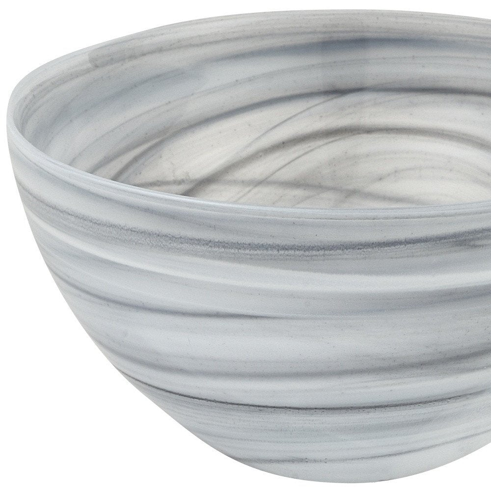 6" Gray And White Alabaster Glass Round Candy or Nut Bowl. Serving bowl isolated on a plain white background, finished in white glass.