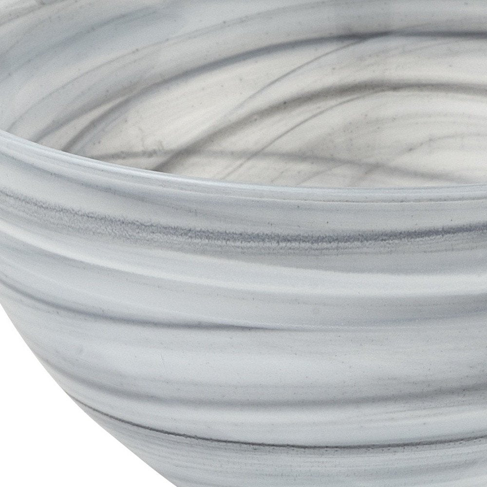 6" Gray And White Alabaster Glass Round Candy or Nut Bowl close-up highlighting the white glass surface.