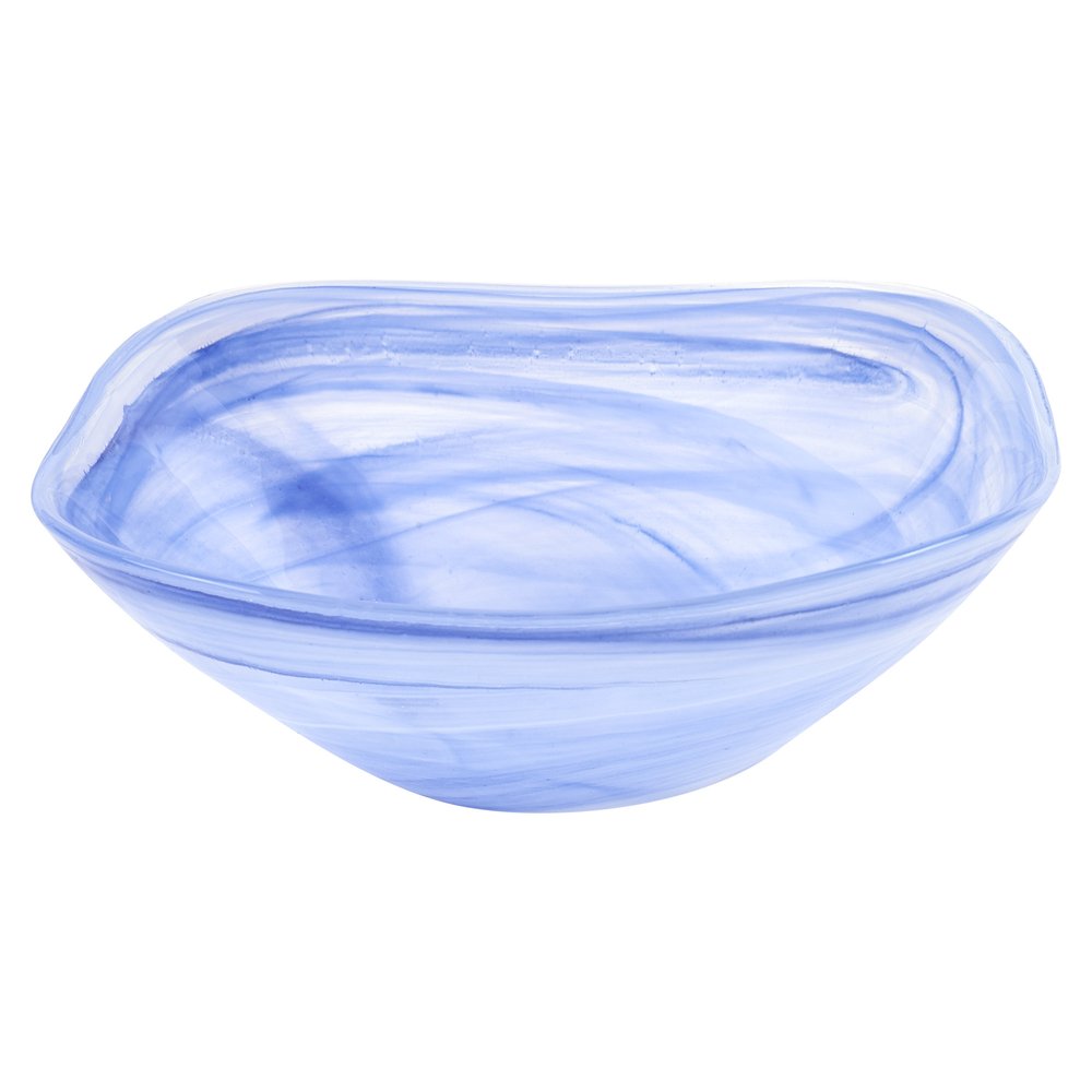 Set of Two 6" Blue And White Alabaster Glass Square Candy or Nut Bowls on a white background