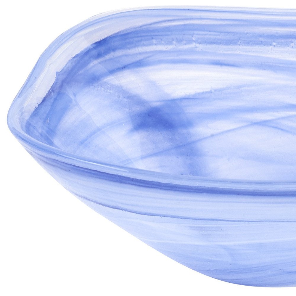 Set of Two 6" Blue And White Alabaster Glass Square Candy or Nut Bowls