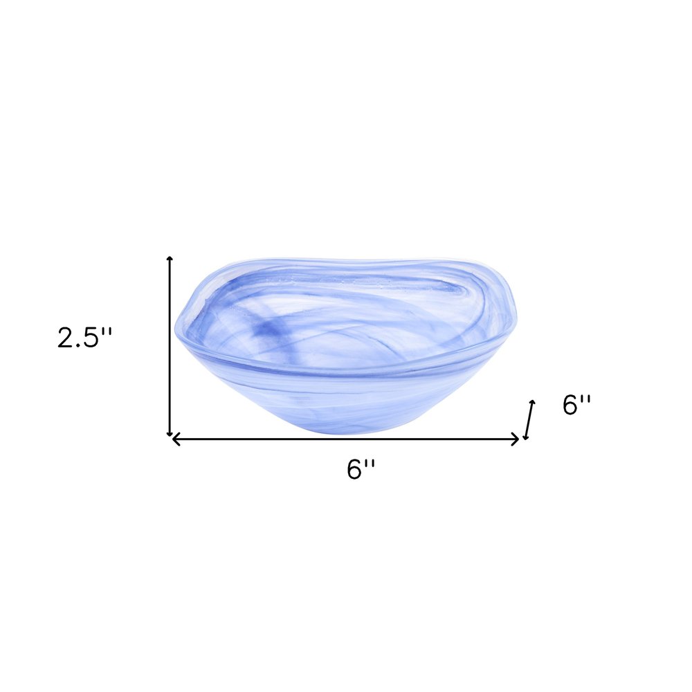 Set of Two 6" Blue And White Alabaster Glass Square Candy or Nut Bowls on a white background