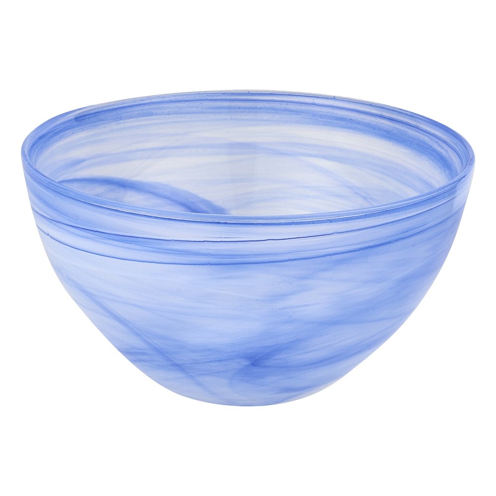 6" Blue And White Alabaster Glass Round Candy or Nut Bowl. Serving bowl isolated on a plain white background, finished in white glass.