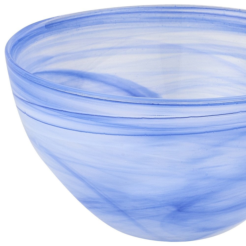 6" Blue And White Alabaster Glass Round Candy or Nut Bowl. Serving bowl isolated on a plain white background, in a white glass finish.