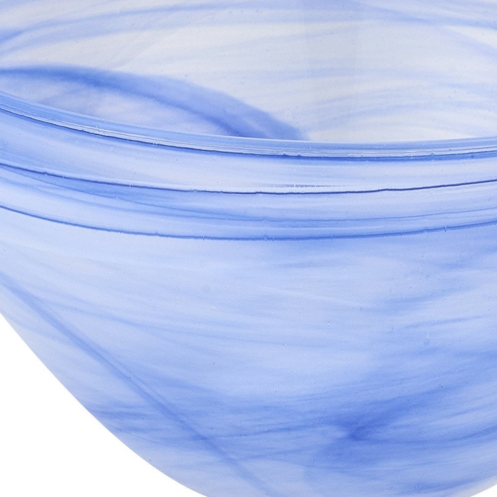 6" Blue And White Alabaster Glass Round Candy or Nut Bowl. Serving bowl in white glass.