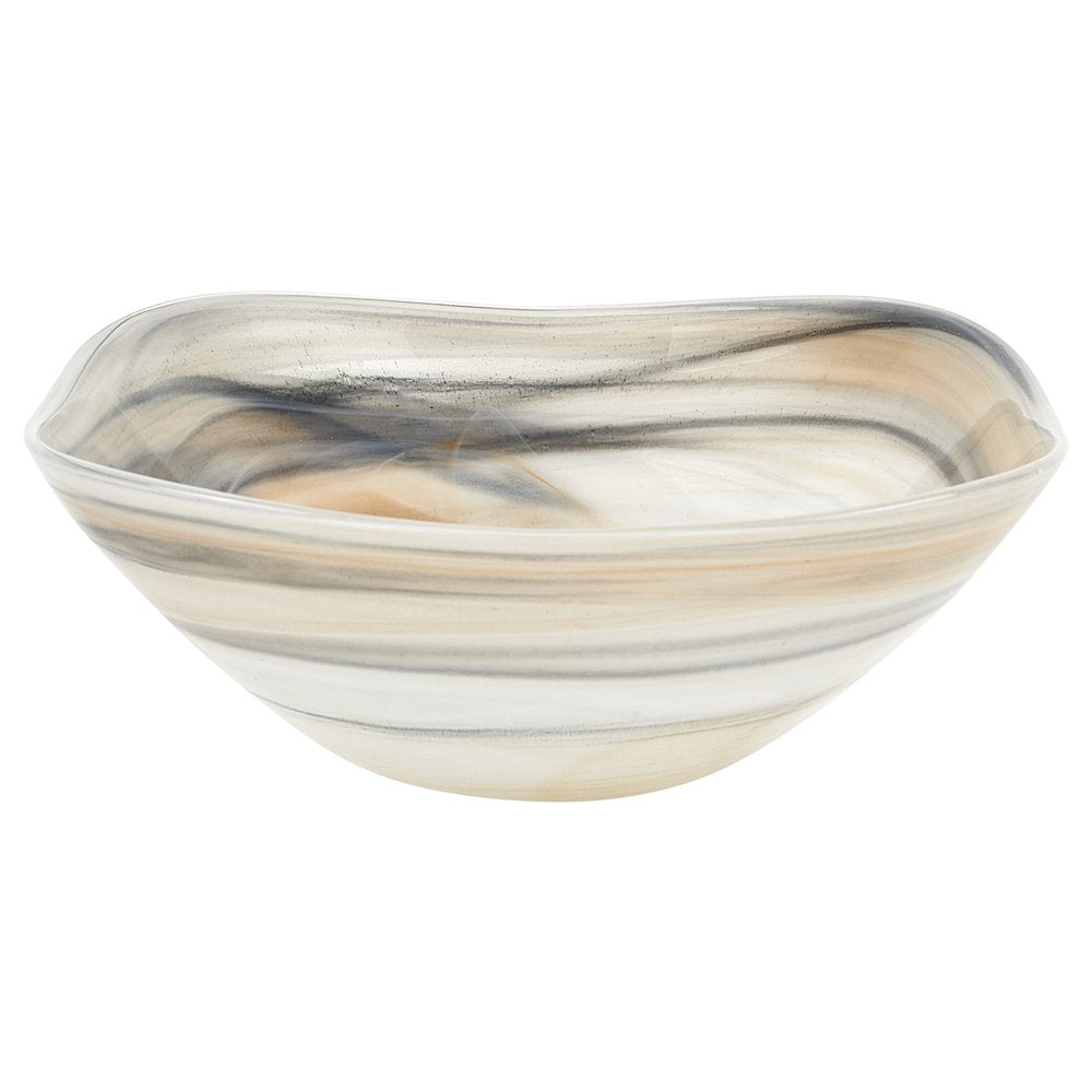Set of Two 6" Taupe And White Alabaster Glass Square Candy or Nut Bowl on a white background