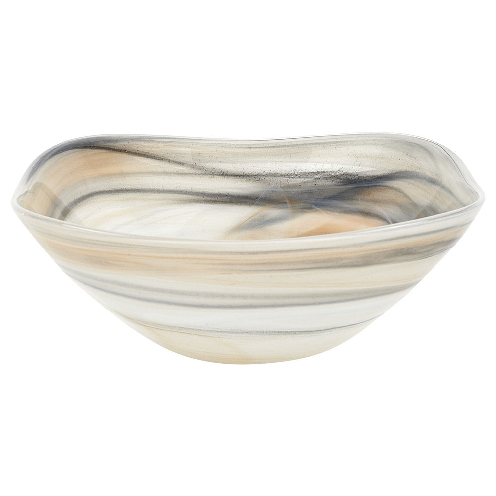 Set of Two 6" Taupe And White Alabaster Glass Square Candy or Nut Bowl