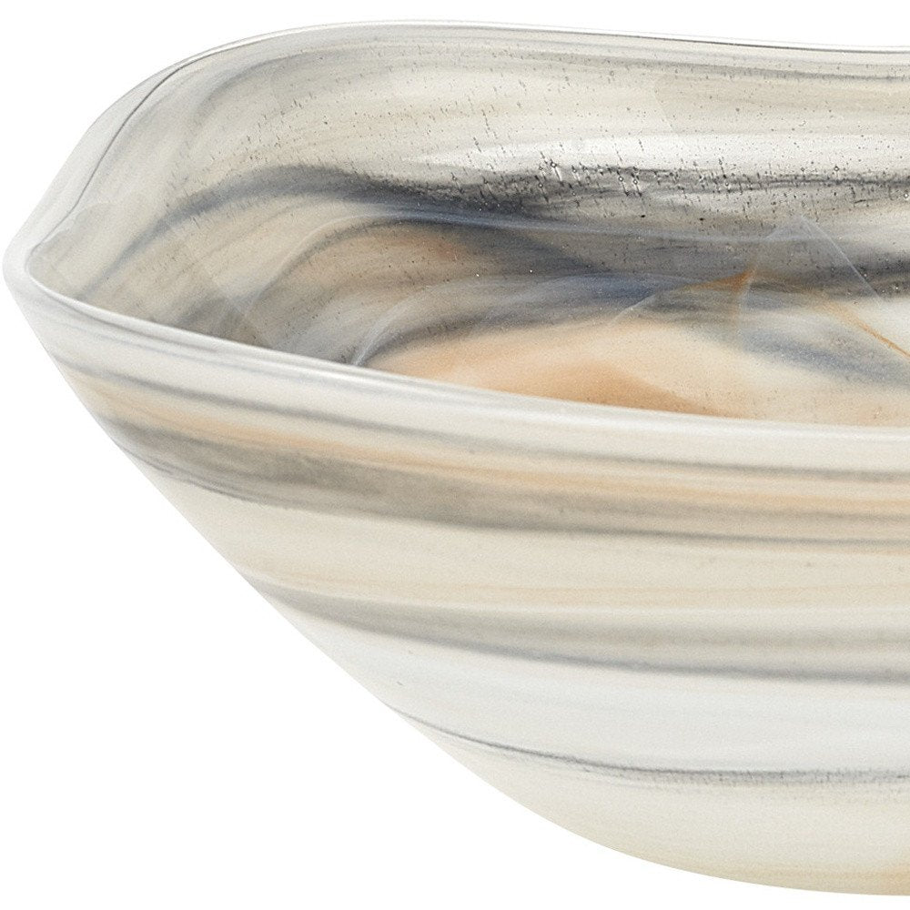 Set of Two 6" Taupe And White Alabaster Glass Square Candy or Nut Bowl