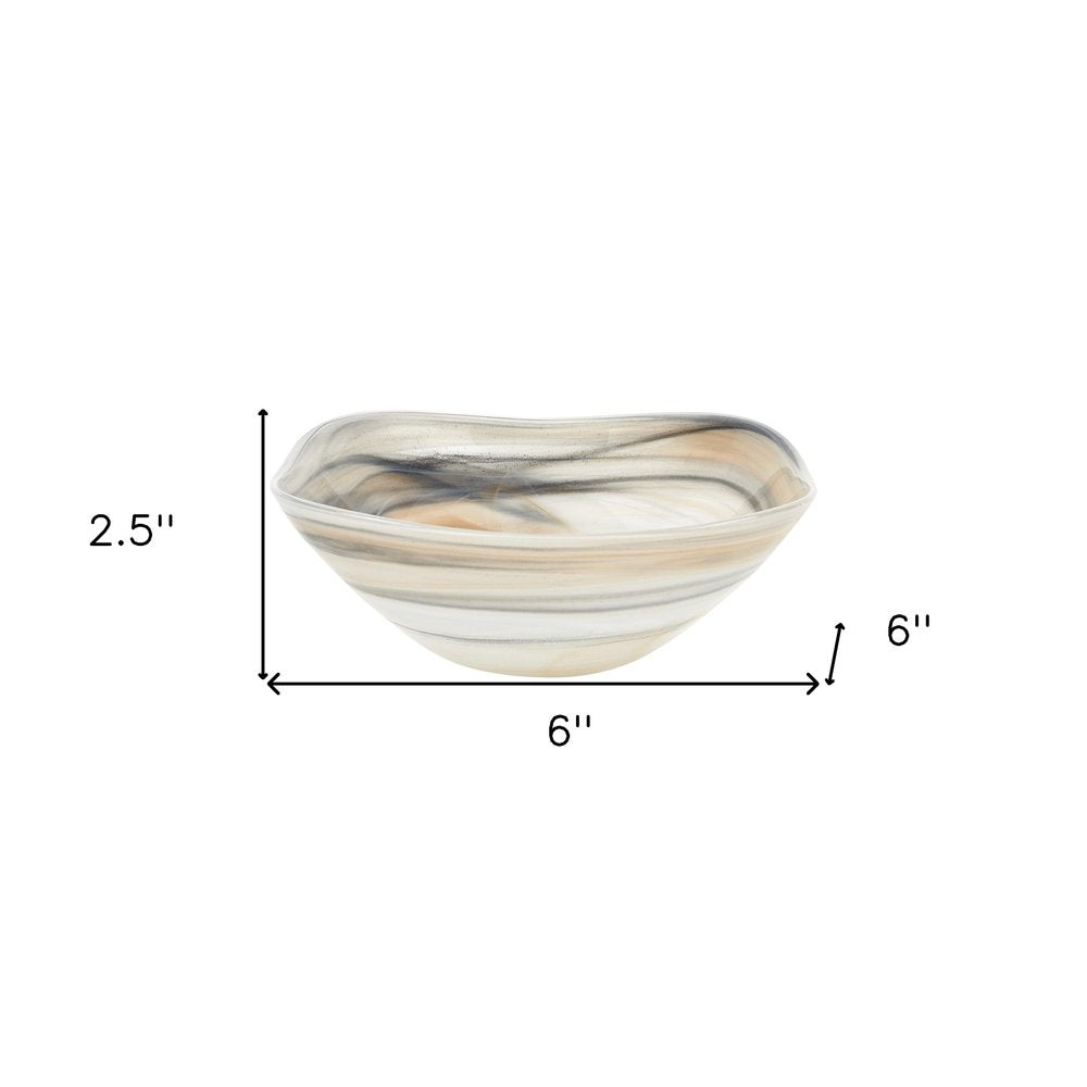 Set of Two 6" Taupe And White Alabaster Glass Square Candy or Nut Bowl on a white background