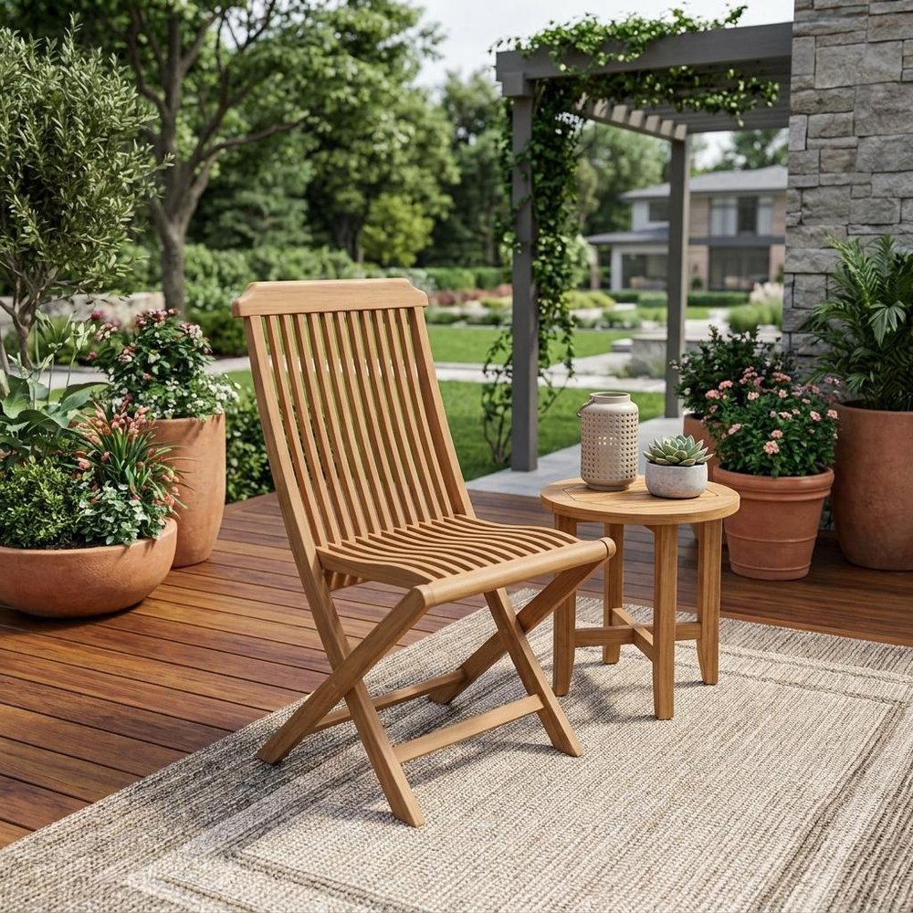 24" Brown Solid Wood Indoor Outdoor Deck Chair