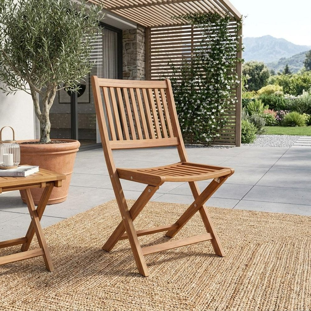 24" Brown Solid Wood Indoor Outdoor Deck Chair styled in a furnished interior with a olive wall on a wood floor.