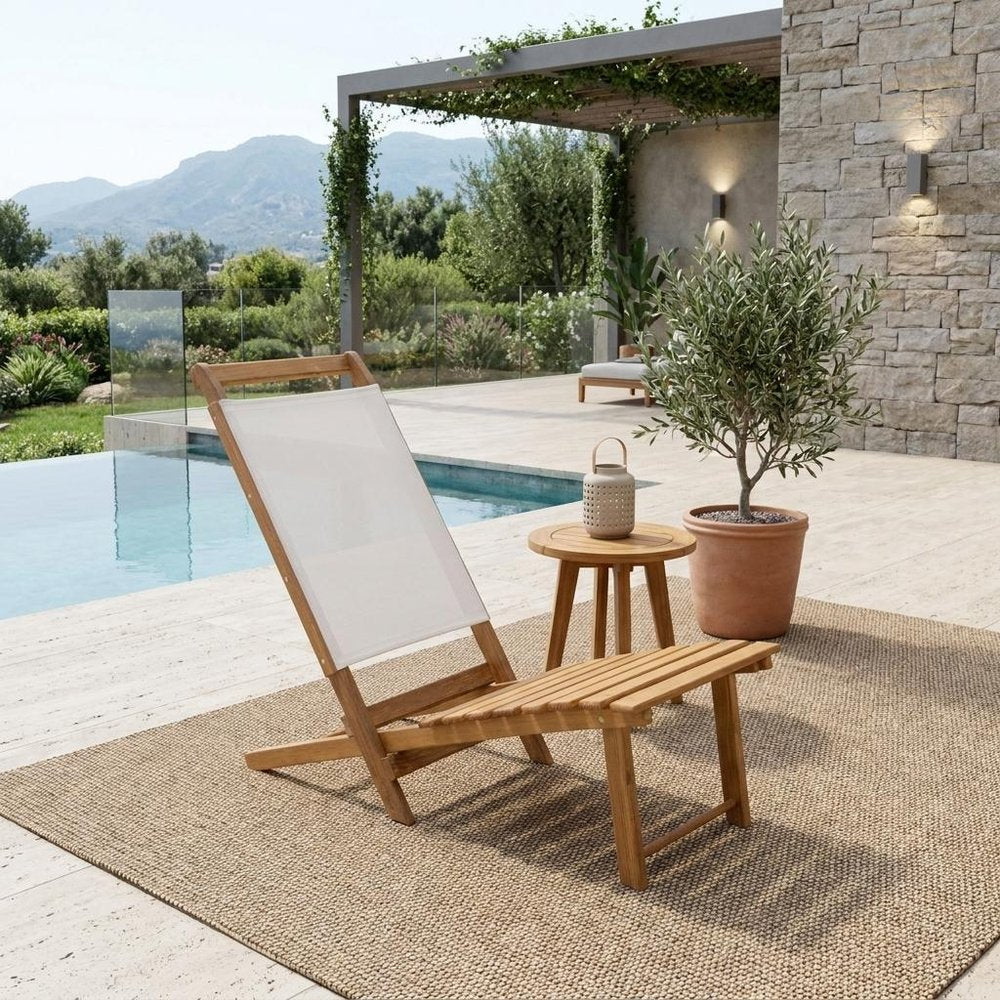 15" Brown and Natural Wood Solid Wood Outdoor Deck Chair. Outdoor chair in white wood.