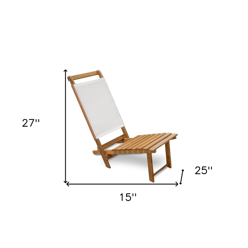 15" Brown and Natural Wood Solid Wood Outdoor Deck Chair. Outdoor chair isolated on a plain white background, finished in white wood.