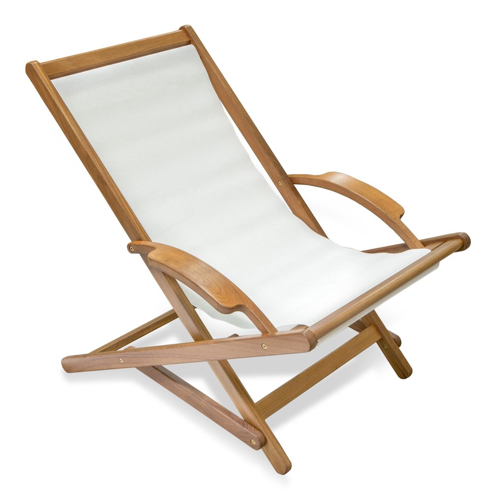 27" White and Natural Wood Solid Wood Indoor Outdoor Deck Chair. Outdoor chair isolated on a plain white background, showing a white wood surface.