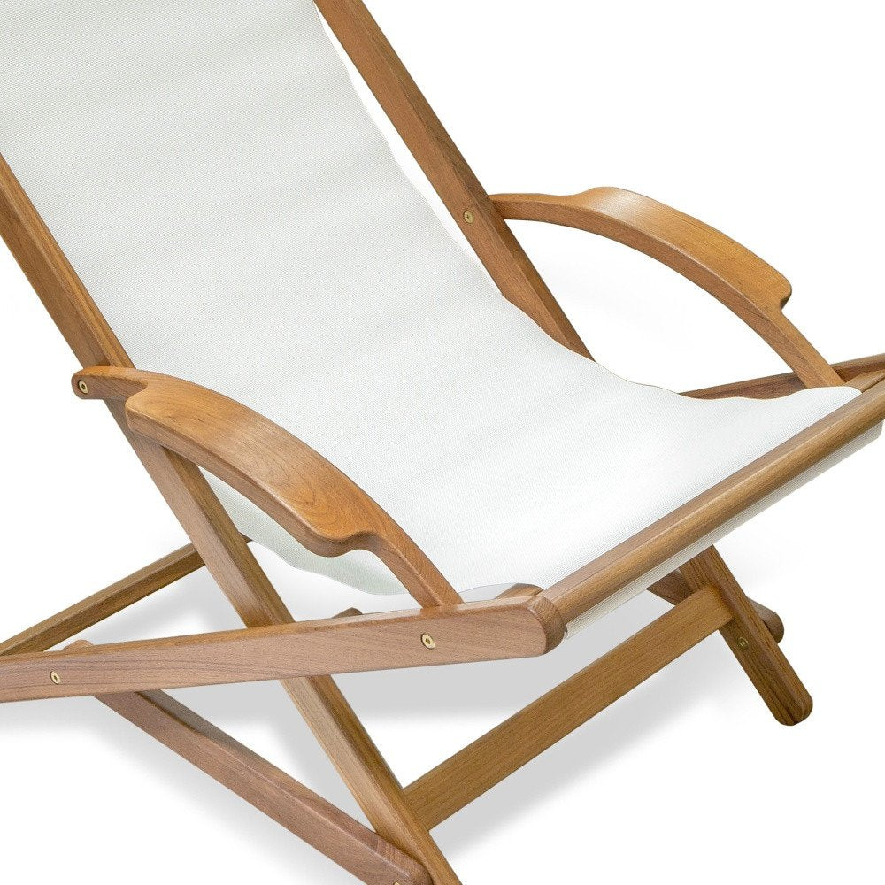 27" White and Natural Wood Solid Wood Indoor Outdoor Deck Chair. Outdoor chair isolated on a plain white background, showing a white wood surface.
