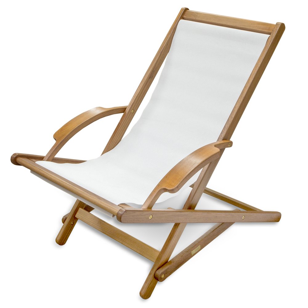 27" White and Natural Wood Solid Wood Indoor Outdoor Deck Chair. Outdoor chair isolated on a plain white background, finished in white wood.