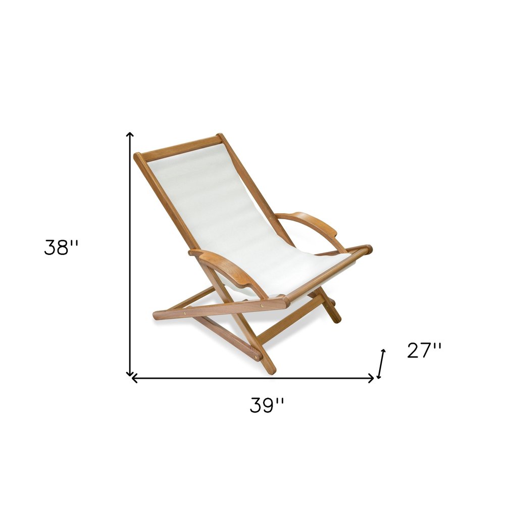 27" White and Natural Wood Solid Wood Indoor Outdoor Deck Chair. Outdoor chair isolated on a plain white background, in a white wood finish.