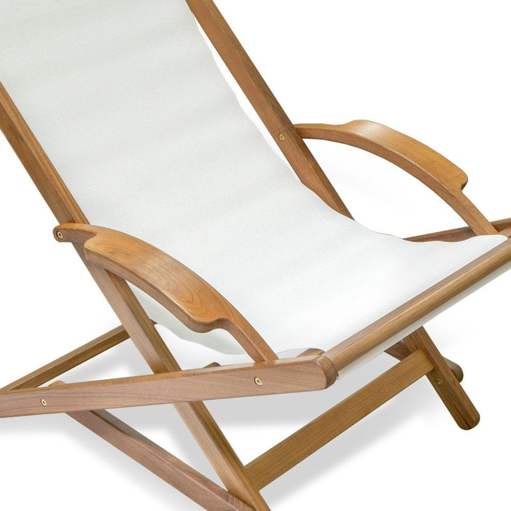 27" White and Natural Wood Solid Wood Indoor Outdoor Deck Chair. Outdoor chair isolated on a plain white background, finished in white wood.
