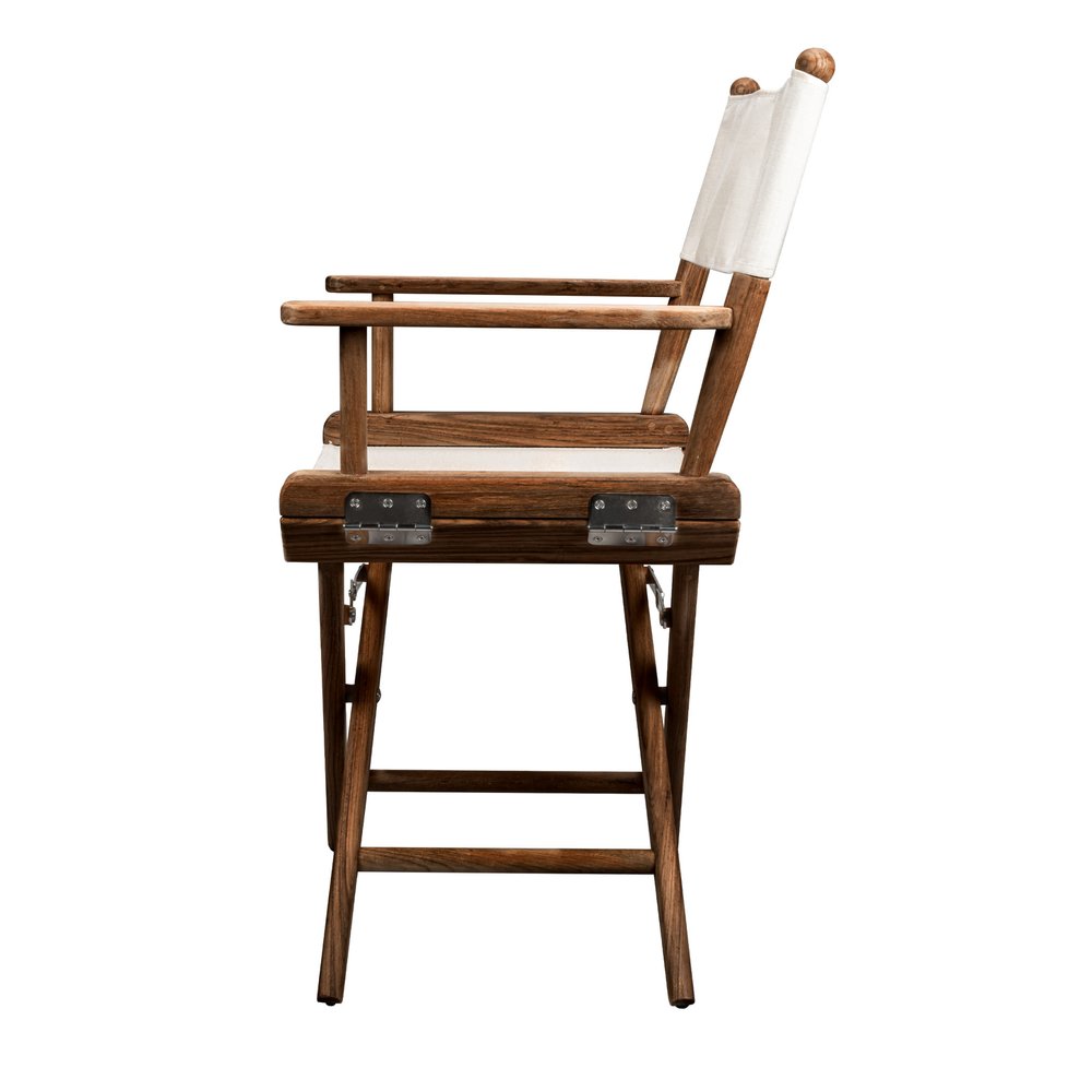 23" Brown and Ivory and Natural Wood Solid Wood Indoor Outdoor Director Chair. Outdoor chair isolated on a plain white background, in a ivory wood finish.