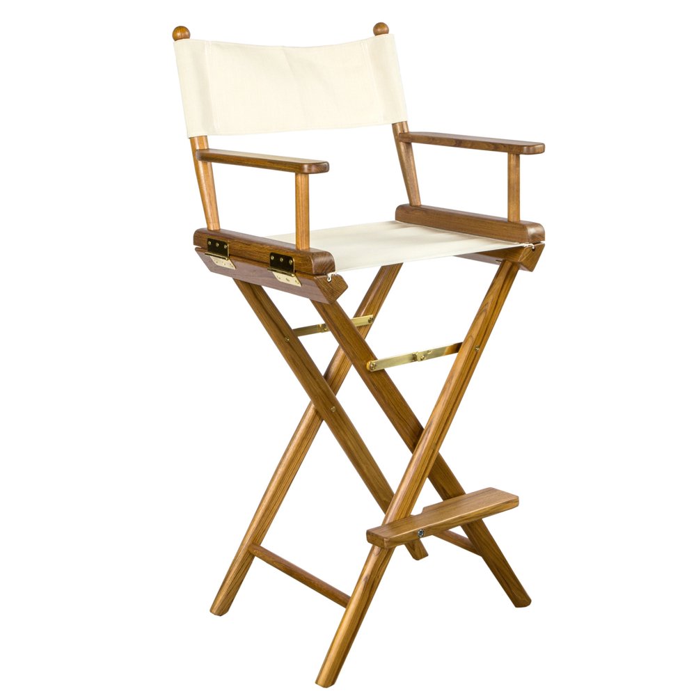 23" Ivory and Brown Solid Wood Indoor Outdoor Director Chair. Outdoor chair isolated on a plain white background, showing a ivory wood surface.