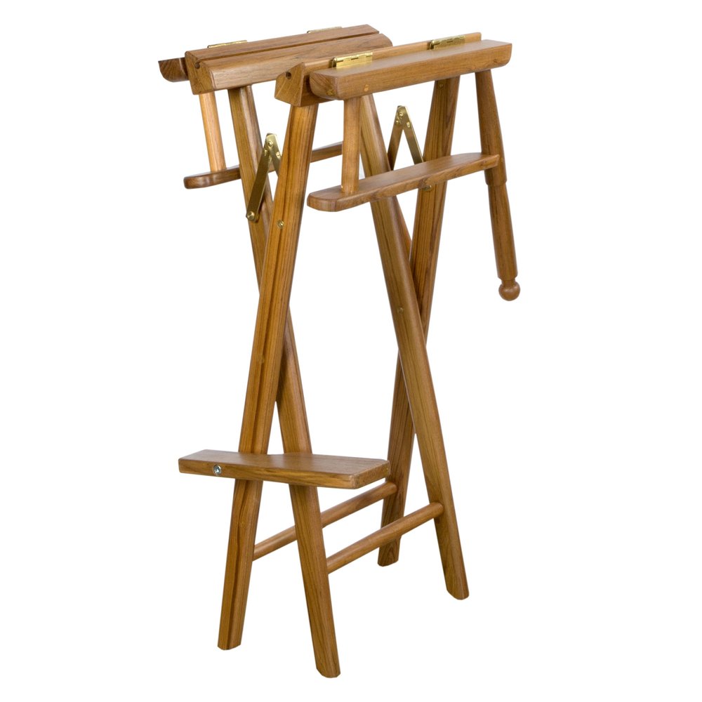 23" Ivory and Brown Solid Wood Indoor Outdoor Director Chair. Outdoor chair isolated on a plain white background, finished in brown wood.