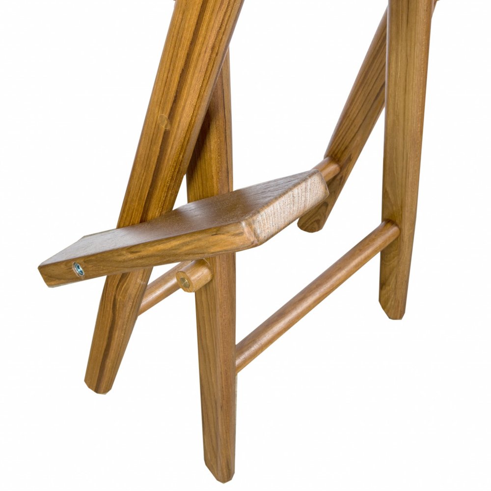 23" Ivory and Brown Solid Wood Indoor Outdoor Director Chair. Outdoor chair isolated on a plain white background, showing a brown wood surface.