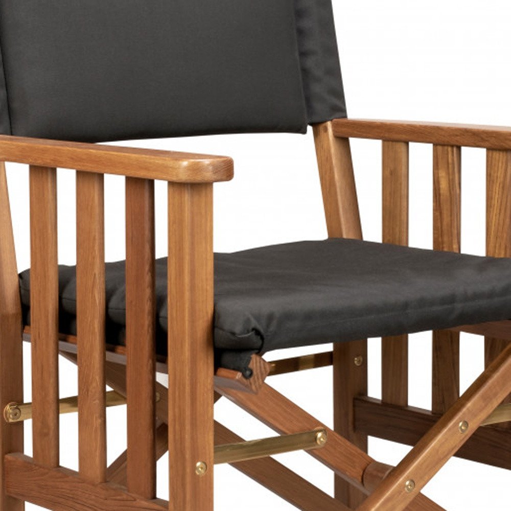 20" Black and Natural Wood Solid Wood Indoor Outdoor Director Chair with Black Cushion. Outdoor chair in black wood.