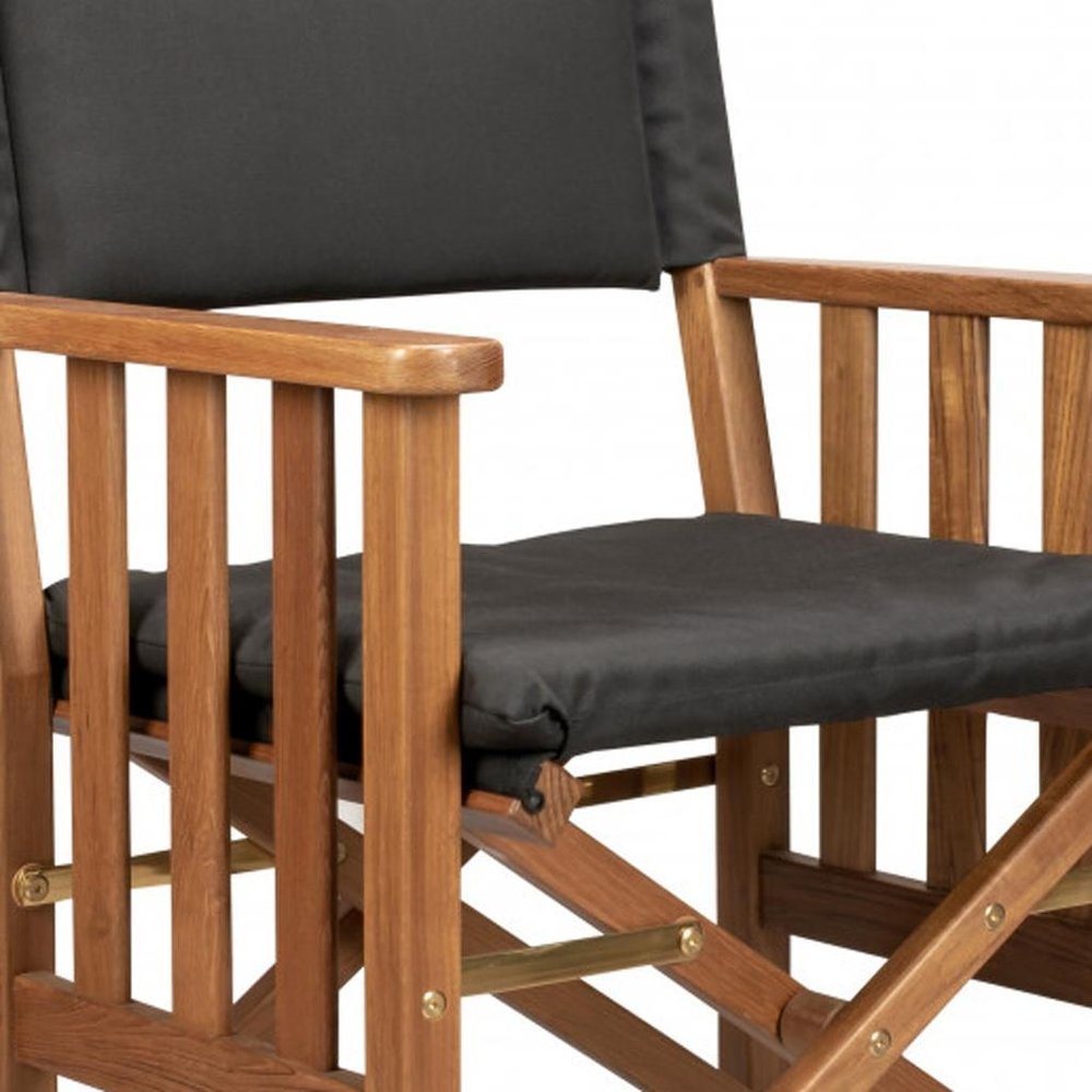 20" Black and Natural Wood Solid Wood Indoor Outdoor Director Chair with Black Cushion