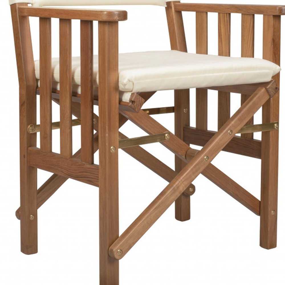 20" Ivory and Natural Wood Solid Wood Indoor Outdoor Director Chair with Ivory Cushion