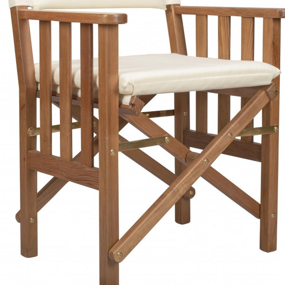 20" Ivory and Natural Wood Solid Wood Indoor Outdoor Director Chair with Ivory Cushion