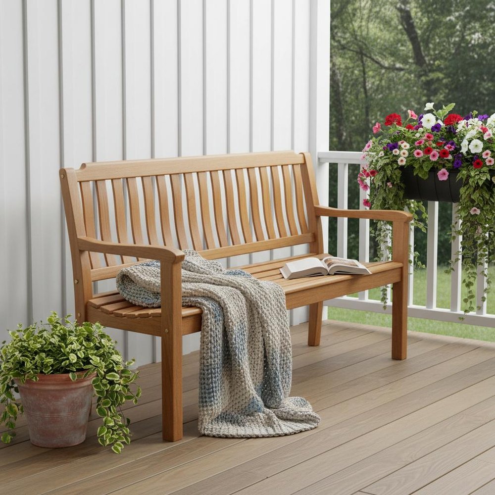72" Teak Solid Wood Garden Bench in a home interior